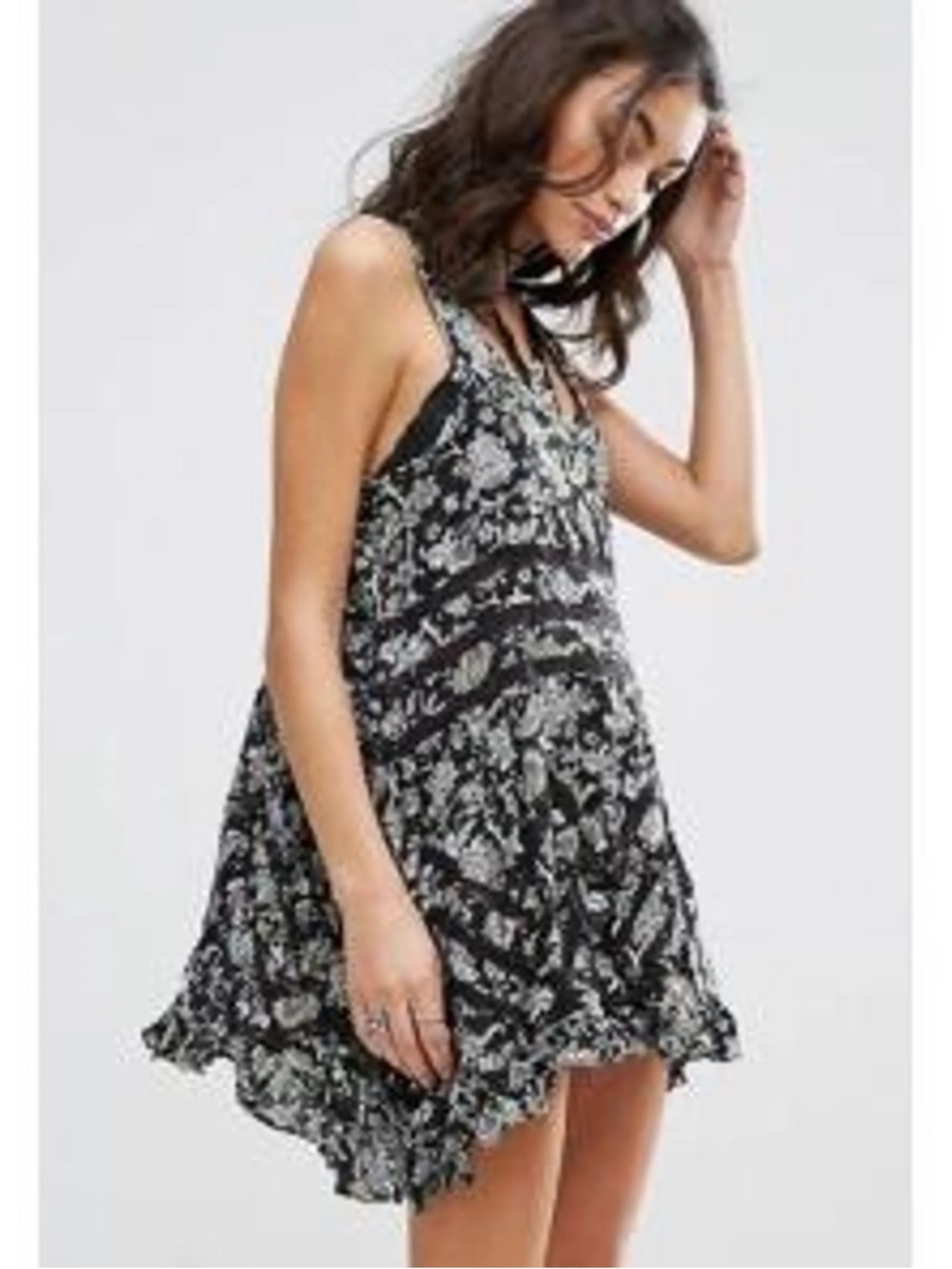Free People High Low Floral Dress - Black and Cream